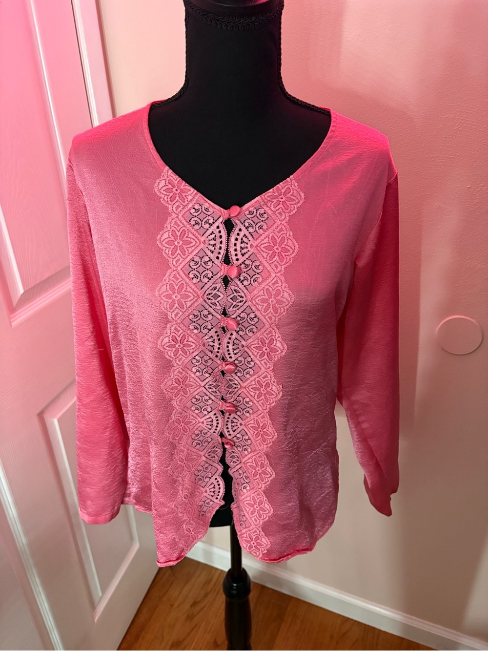 Victoria's Secret Pink Lace-Front Sleep Button Down Top